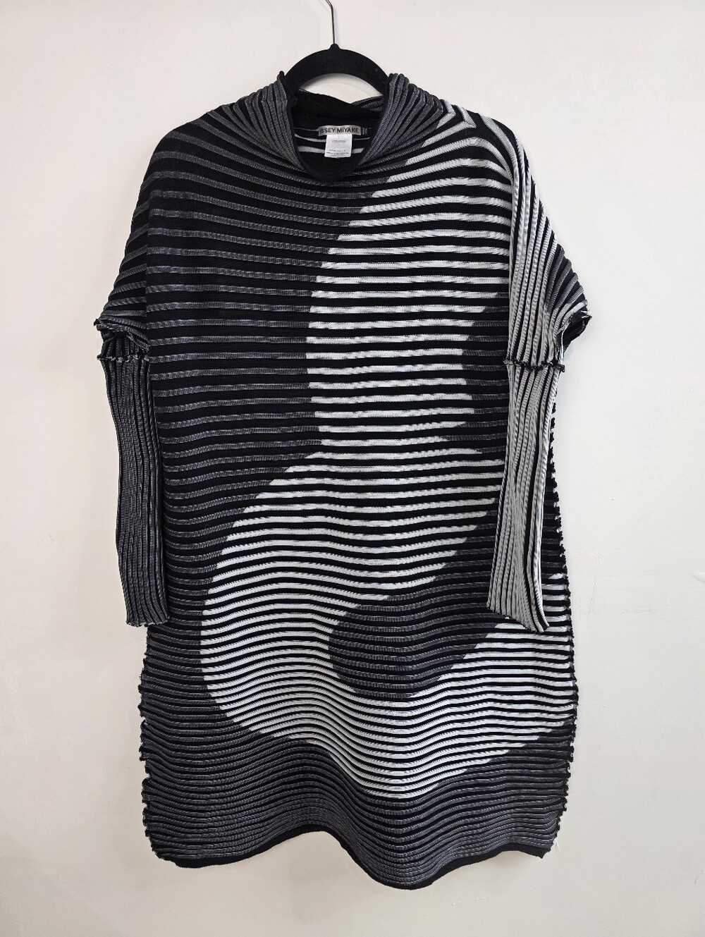 Issey Miyake Meander Black & White Striped Pleated Dress